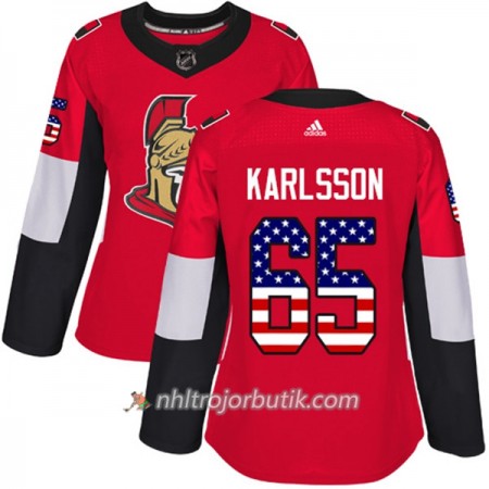 Dame Ishockey Ottawa Senators Tröja Erik Karlsson 65 Adidas 2017-2018 Röd USA Flag Fashion Authentic